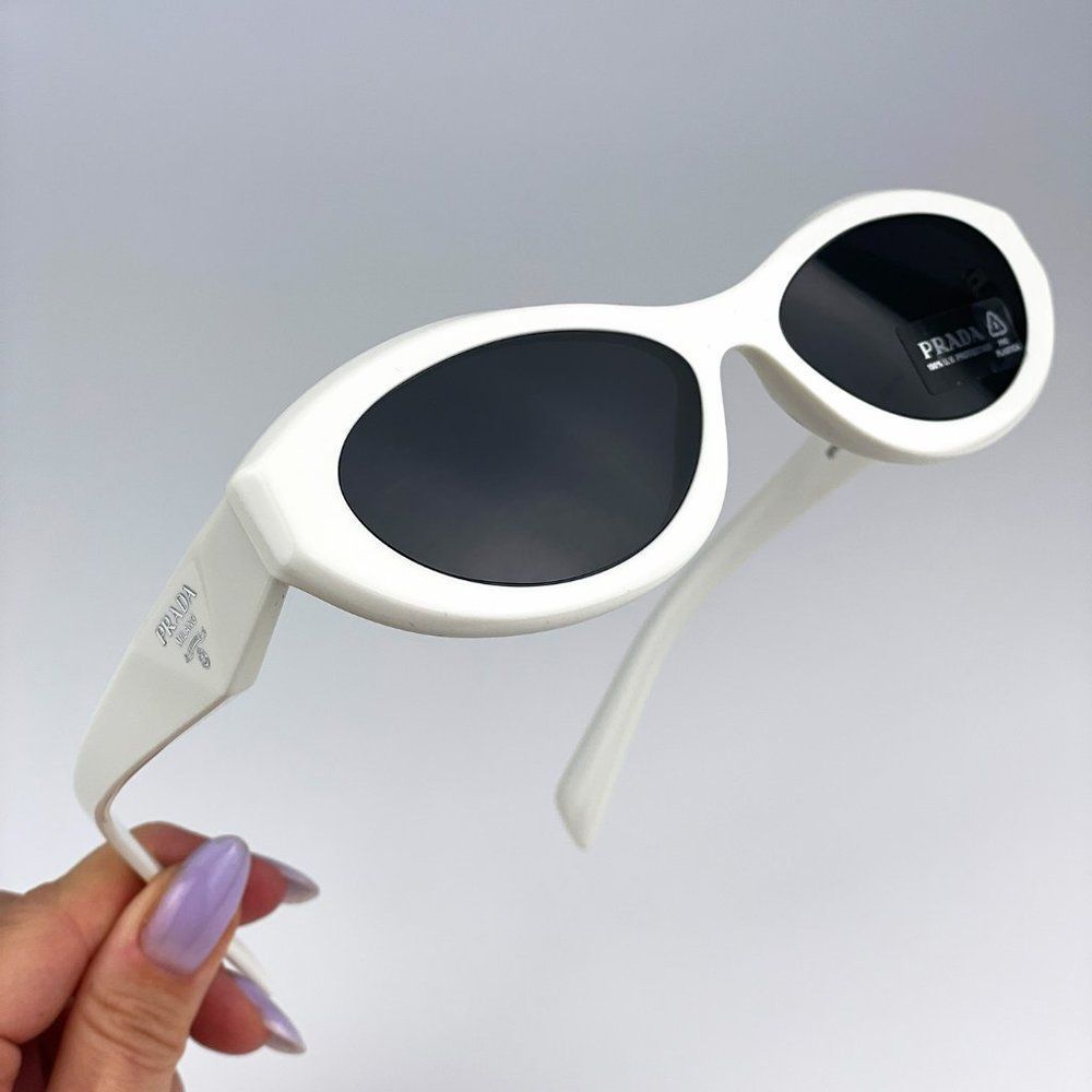 Prada PR26ZS 17K08Z Sunglasses Talc White Dark Grey Oval Women - Picture 9 of 15
